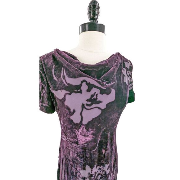 Donna Ricco Women Floral Pattern Drape Neck Short Sleeve Neck Maxi Dress Velvet - Picture 7 of 11